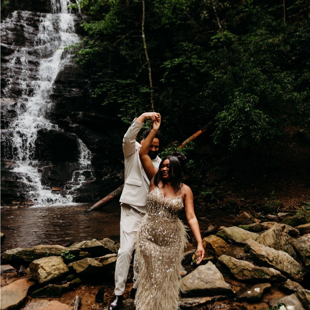 Elegant Gold /Tan Beaded Gown